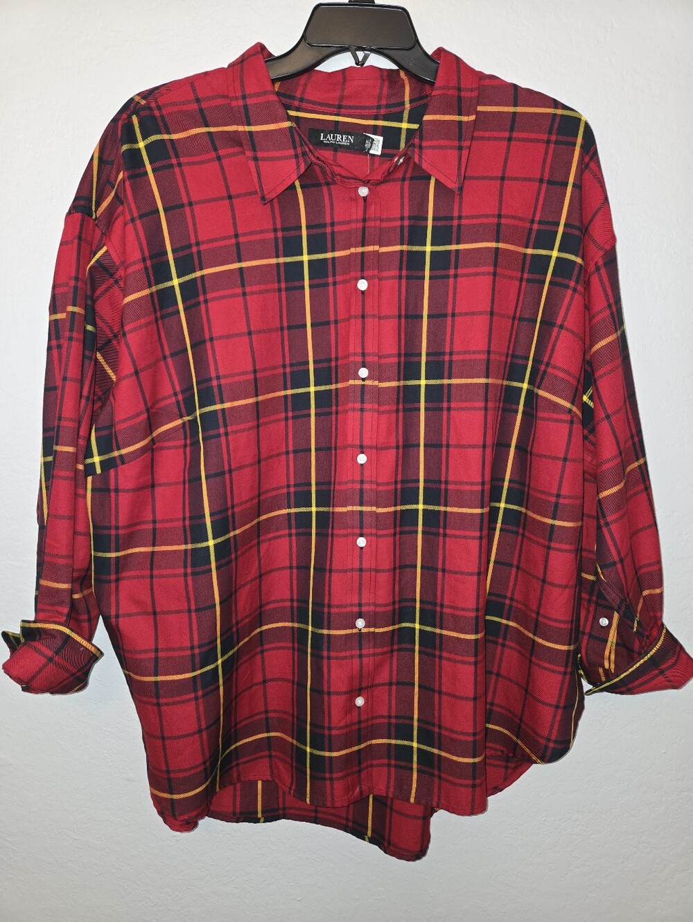 Ralph Lauren Red Black Yellow Plaid Button-Up Shirt, Size 3X - Picture 2 of 4